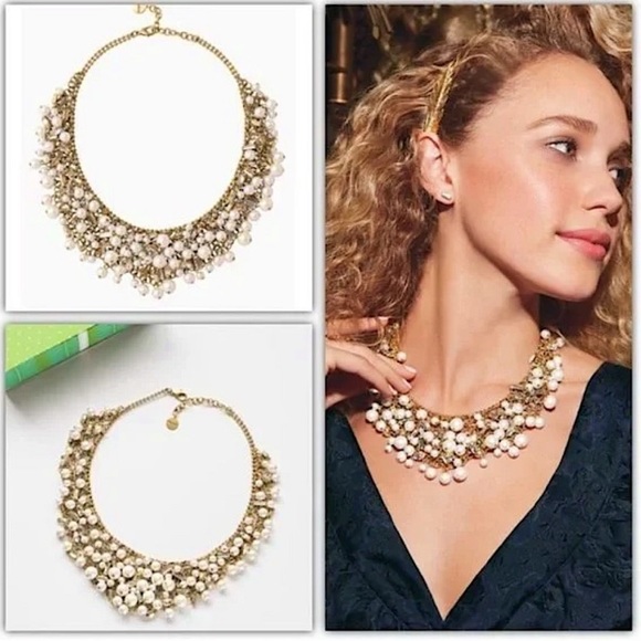 Stella & Dot | Eve Crystal+Pearl+Vintage Gold Retired Bib Statement Neck… - Picture 4 of 4